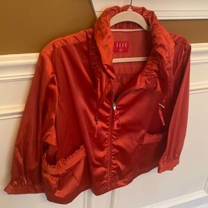 Vintage Unique Elle Zip Up Burnt Orange Crop Satin Jacket - Sz XL LIKE NEW
